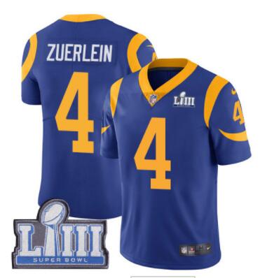 Men's Los Angeles Rams #4 Greg Zuerlein Royal Blue Nike NFL Alternate Vapor Untouchable Super Bowl LIII Bound Limited Jersey