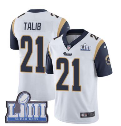 #21 Limited Aqib Talib White Nike NFL Road Men's Jersey Los Angeles Rams Vapor Untouchable Super Bowl LIII Bound