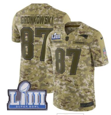 Men's New England Patriots #87 Rob Gronkowski Camo Nike NFL 2018 Salute to Service Super Bowl LIII Bound Limited Jersey