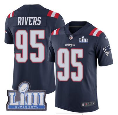 Men's New England Patriots #95 Derek Rivers Navy Blue Nike NFL Rush Vapor Untouchable Super Bowl LIII Bound Limited Jersey