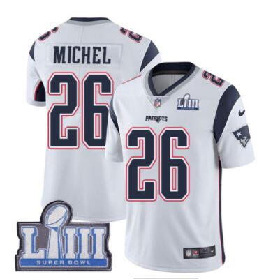 #26 Limited Sony Michel White Nike NFL Road Men's Jersey New England Patriots Vapor Untouchable Super Bowl LIII Bound