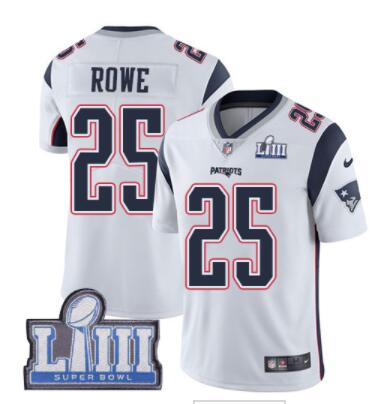 #25 Limited Eric Rowe White Nike NFL Road Men's Jersey New England Patriots Vapor Untouchable Super Bowl LIII Bound Custom