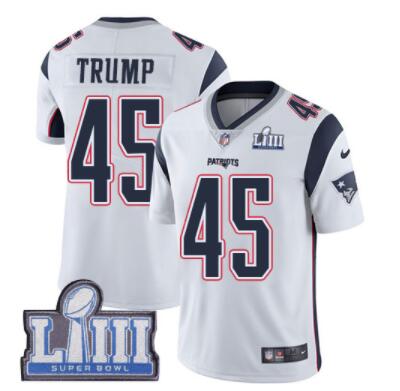 #45 Limited Donald Trump White Nike NFL Road Men's Jersey New England Patriots Vapor Untouchable Super Bowl LIII Bound