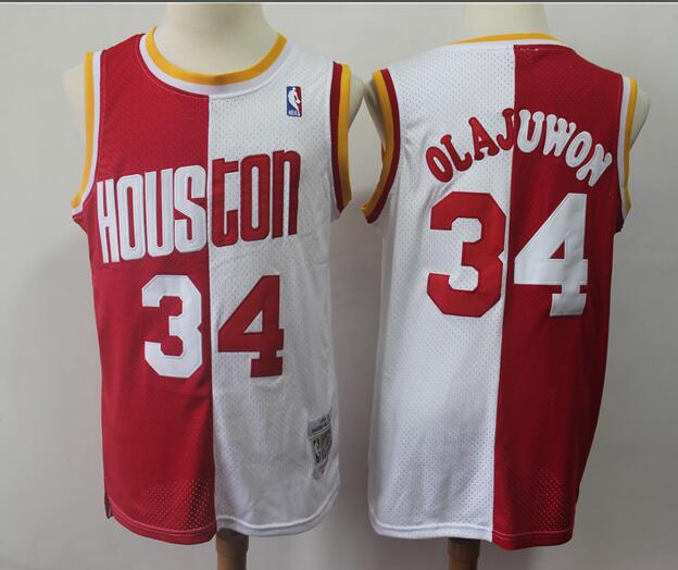 Houston Rockets #34 Hakeem Olajuwon Split Men Throwback Jersey