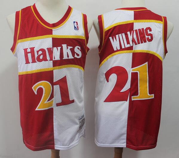 Men's Atlanta Hawks #21 Dominique Wilkins Split Throwback Jersey