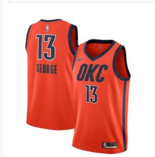 Men's Oklahoma City Thunder #13 Paul George Nike Orange 2018-19 Swingman Earned Edition Jersey