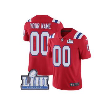 Men's Customized New England Patriots Vapor Untouchable Super Bowl LIII Bound Limited Red Nike NFL Alternate Jersey