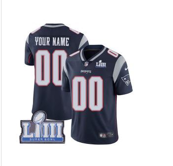 Men's Customized New England Patriots Vapor Untouchable Super Bowl LIII Bound Limited Navy Blue Nike NFL Home Jersey