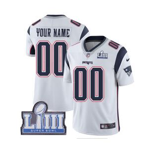 Men's Customized New England Patriots Vapor Untouchable Super Bowl LIII Bound Limited White Nike NFL Road Jersey