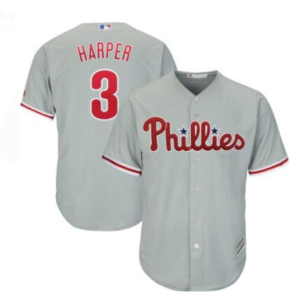 Men's Philadelphia Phillies Bryce Harper Majestic Gray  Cool Base Replica Player Jersey