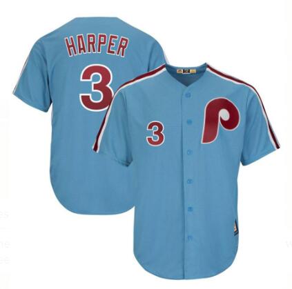 Men's Philadelphia Phillies Bryce Harper Majestic Light Blue Cool Base Cooperstown Player Jersey