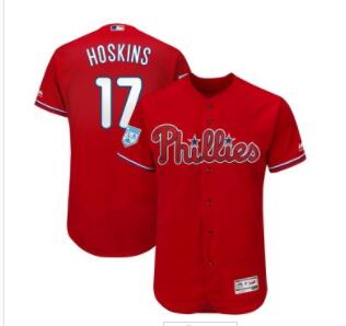 Men's Philadelphia Phillies 17 Rhys Hoskins Majestic Scarlet 2019 Spring Training Flex Base Player Jersey