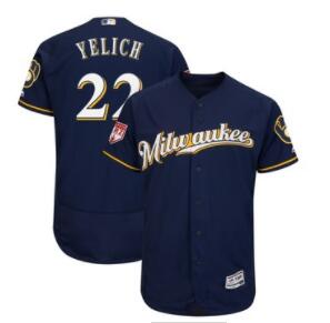 Men's Milwaukee Brewers 22 Christian Yelich Majestic Navy 2019 Spring Training Flex Base Player Jersey