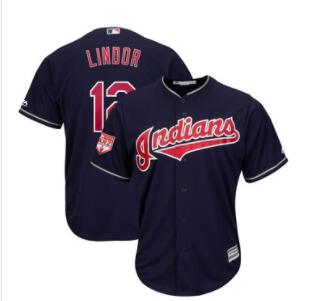 Men's Cleveland Indians 12 Francisco Lindor Majestic Navy 2019 Spring Training Cool Base Player Jersey