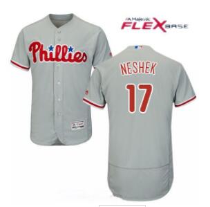 Men's Philadelphia Phillies #17 Pat Neshek Gray Road Stitched MLB Majestic Flex Base Jersey