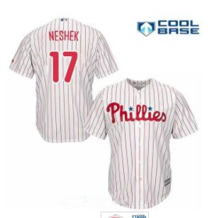 Men's Philadelphia Phillies #17 Pat Neshek Replica White Red Strip Home Cool Base MLB Jersey