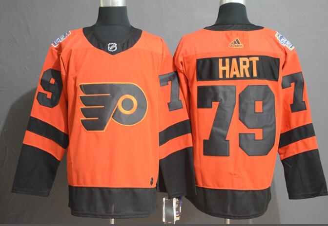 Men's Philadelphia Flyers Carter Hart 79# adidas Orange 2019 NHL Stadium Series Player Jersey