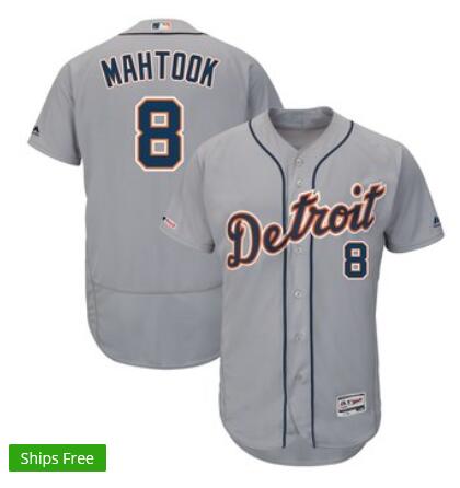 Men's Detroit Tigers Mikie Mahtook Majestic Gray Road  Flex Base Player Jersey