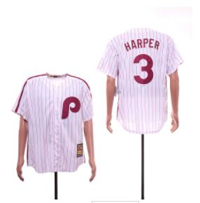 Men's Philadelphia Phillies 3 Bryce Harper White Cooperstown Collection Jersey