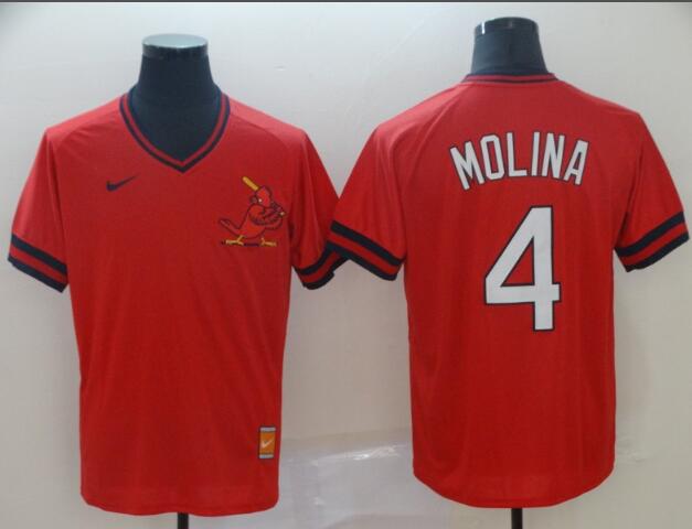 Men's St. Louis Cardinals 4 Yadier Molina Red Throwback Jersey