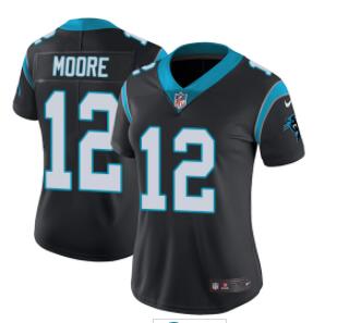 Nike Panthers #12 DJ Moore Black Team Color Women's Stitched NFL Vapor Untouchable Limited Jersey