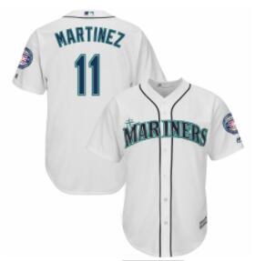 Men's Seattle Mariners 11 Edgar Martinez White 2019 Hall of Fame Induction Patch Cool Base Jersey