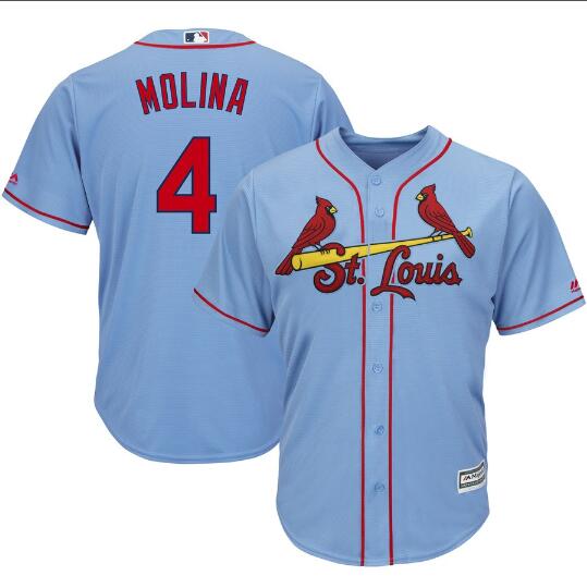 Men's St. Louis Cardinals #4 Yadier Molina Light Blue Cool Base Jersey