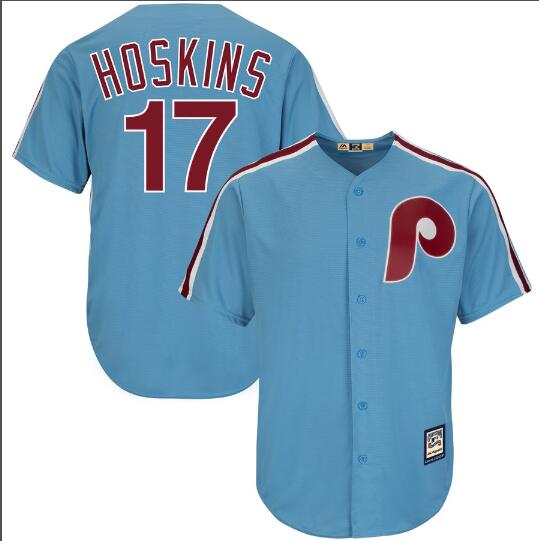 Men's Philadelphia Phillies Rhys Hoskins Majestic Light Blue Alternate  Cool Base Cooperstown Player Jersey