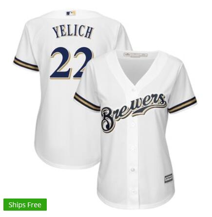 Women's Milwaukee Brewers Christian Yelich Majestic White Cool Base Player Jersey