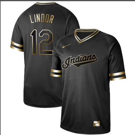 Men's Cleveland Indians #12 Francisco Lindor Black Jersey