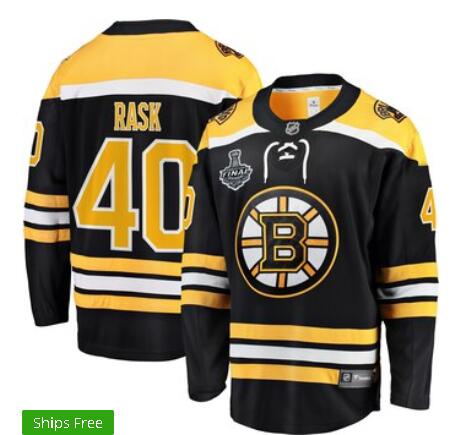 Men's Boston Bruins Tuukka Rask 40#  Black  2019 Stanley Cup Final Patch Hockey Jersey