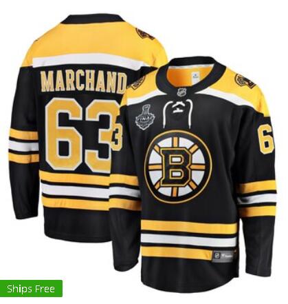 Men's Boston Bruins Brad Marchand  63 Black 2019 Stanley Cup Final Patch Hockey Jersey