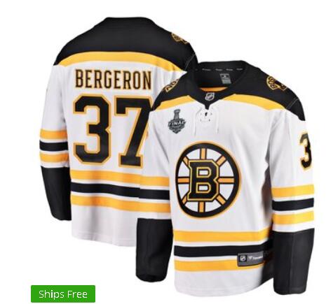 Men's Boston Bruins Patrice Bergeron 37# White 2019 Stanley Cup Final Jersey