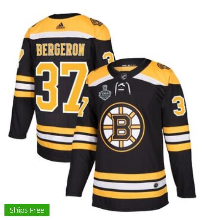 Men's Boston Bruins Patrice Bergeron 37 adidas Black 2019 Stanley Cup Final Patch  Jersey