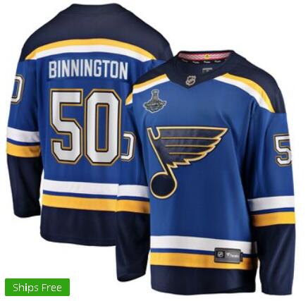 Men's St. Louis Blues Jordan Binnington Fanatics Branded Blue 2019 Stanley Cup Champions Home Breakaway Player Jersey