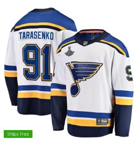 Men's St. Louis Blues Vladimir Tarasenko Fanatics Branded White 2019 Stanley Cup Champions Away Breakaway Player Jersey