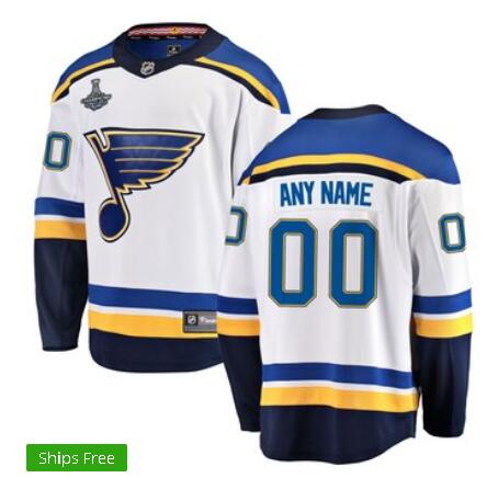 Men's St. Louis Blues Fanatics Branded White 2019 Stanley Cup Champions Away Breakaway Custom Jersey