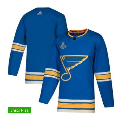 Men's St. Louis Blues adidas Blue 2019 Stanley Cup Champions Alternate Authentic Patch Blank Jersey