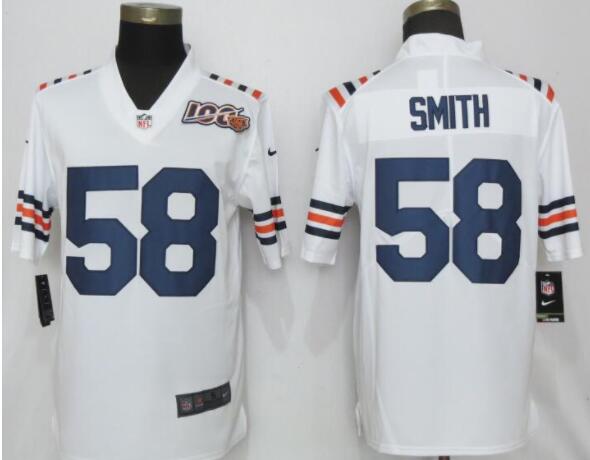 New Nike Men's Chicago Bears 58 Smith Nike White 2019 100th Season Alternate Classic Retired Player Limited Jersey
