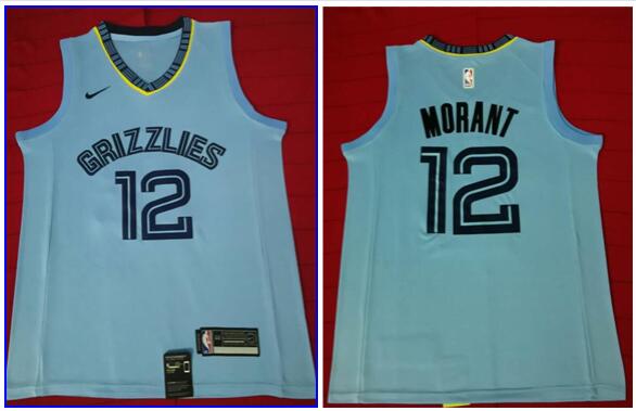 Grizzlies #12 Ja Morant Light Blue Basketball Jersey