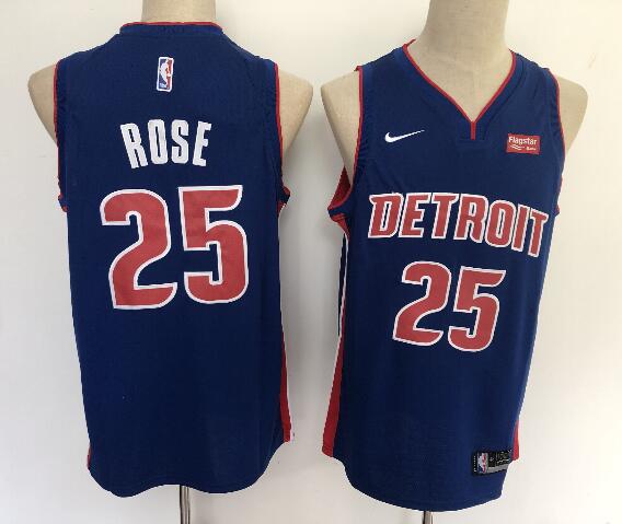 2019 Men's Detroit Pistons Derrick Rose Blue #25 Men Jersey