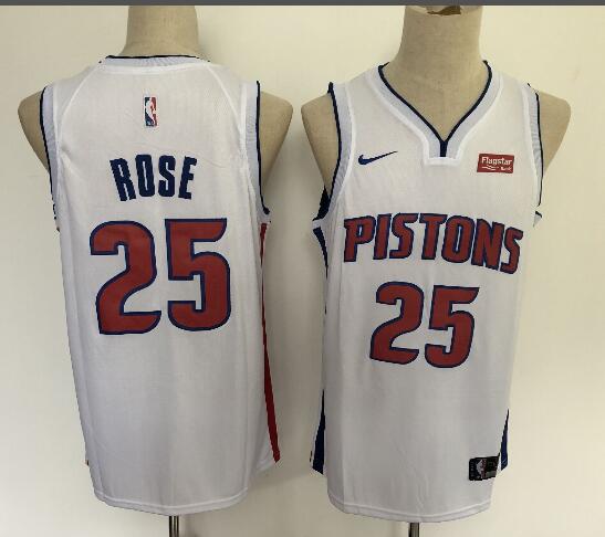 2019 Men's Detroit Pistons Derrick Rose White #25  jersey