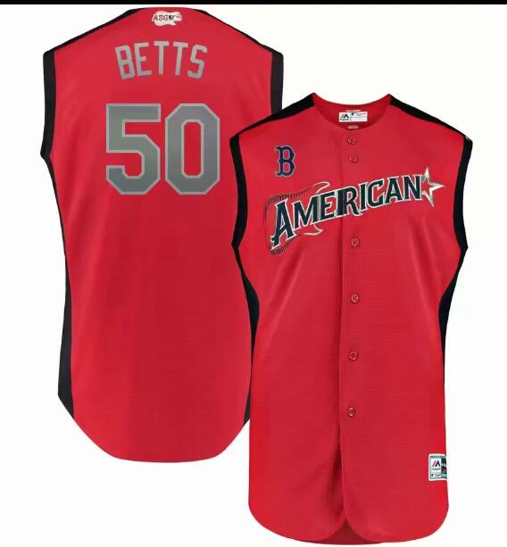 Men's American League Mookie Betts Majestic Red 2019 MLB All-Star Game Player Jersey