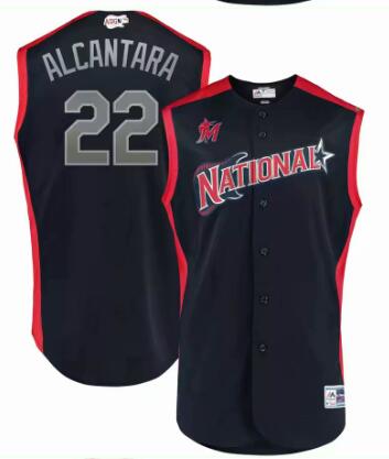 Men's National League Sandy Alcantara Majestic Navy/Red 2019 MLB All-Star Game Workout Player Jersey