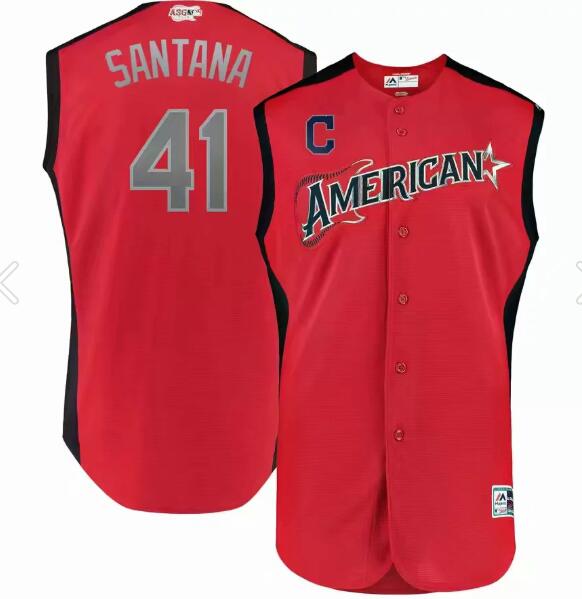 Men's American League Carlos Santana Majestic Red 2019 MLB All-Star Game Workout Player Jersey