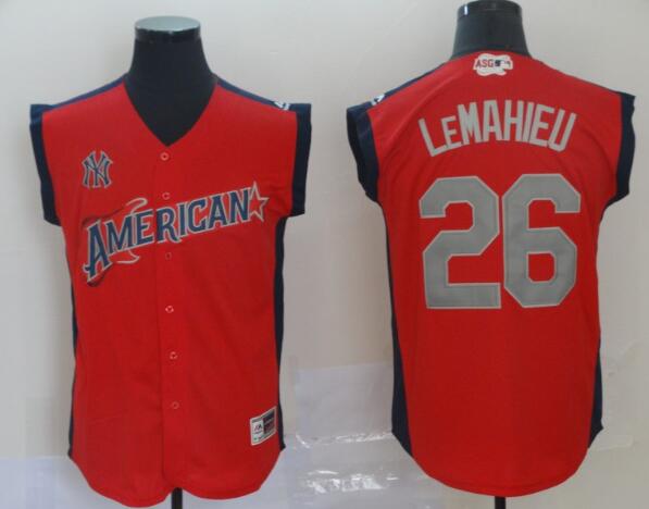 Men's American League DJ LeMahieu Majestic Red 2019 MLB All-Star Game Workout Player Jersey