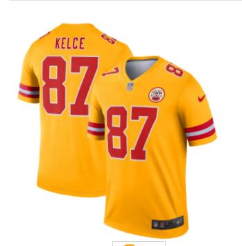 Nike Kansas City Chiefs 87 Travis Kelce Gold Inverted Legend Jersey