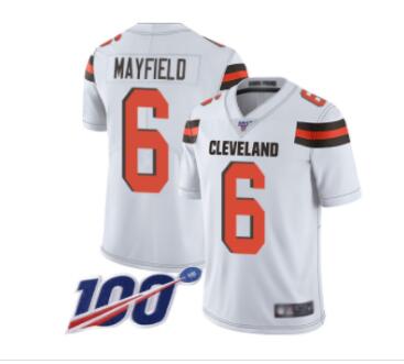 Cleveland Browns #6 Baker Mayfield White Men's Stitched Football 100th Season Vapor Limited Jersey