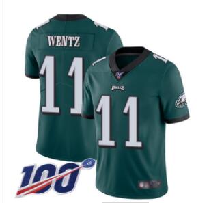 Eagles #11 Carson Wentz Midnight Green Team Color Men's Stitched Football 100th Season Vapor Limited Jersey