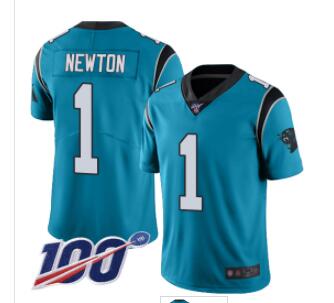 Panthers #1 Cam Newton Blue Alternate Men's Stitched Football 100th Season Vapor Limited Jersey